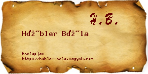 Hübler Béla névjegykártya
